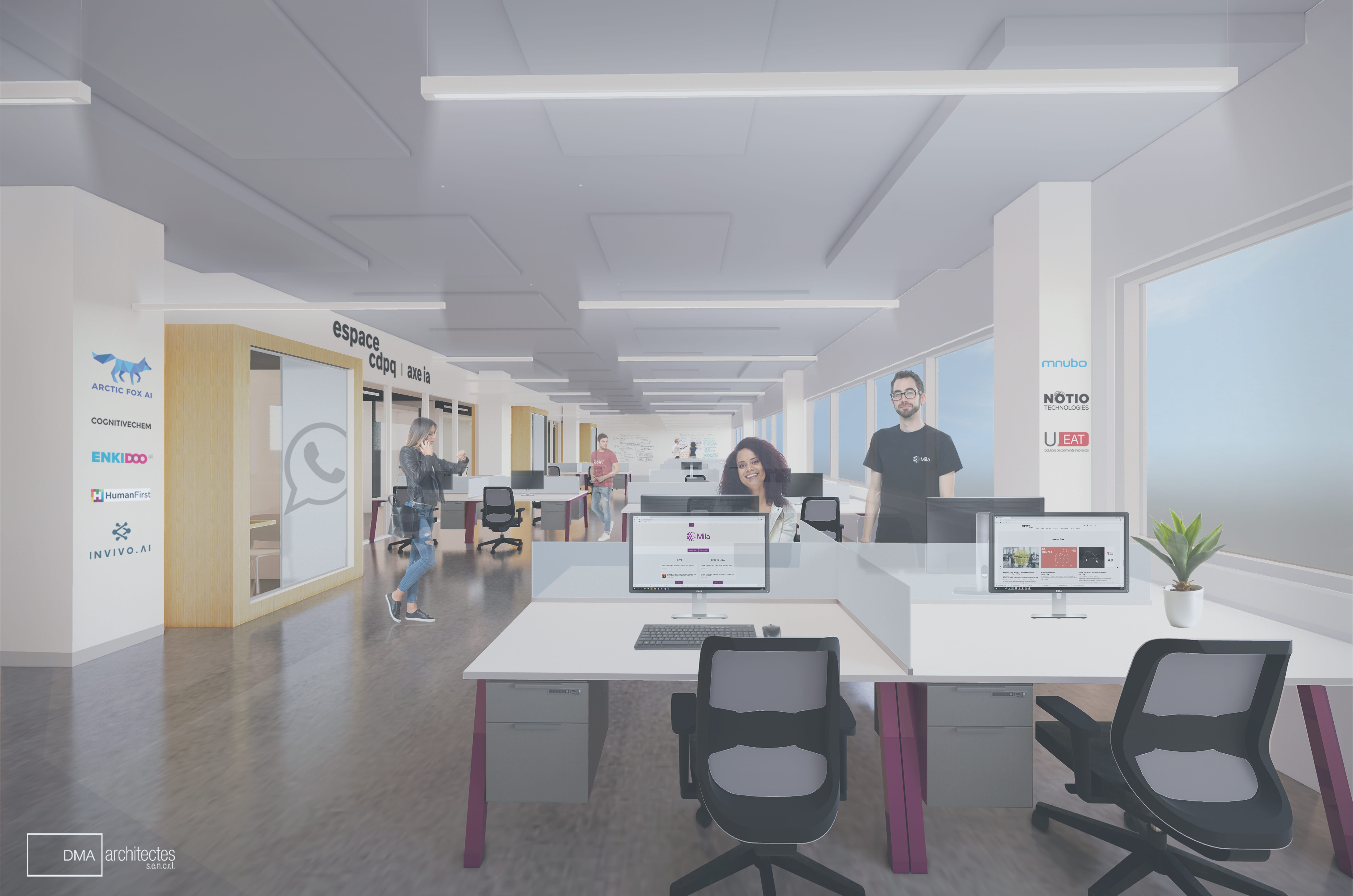 Photo des espaces de collaboration et de travail du Mila